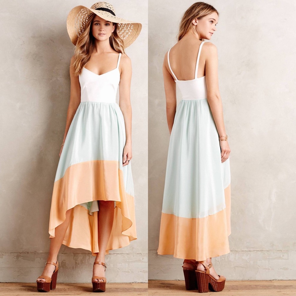 Anthropologie Hutch Silk Rosie Tupper Colorblock Same High Low Sundress Sz Large